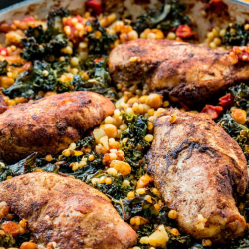 One Pan Tuscan Chicken & Giant Cous Cous