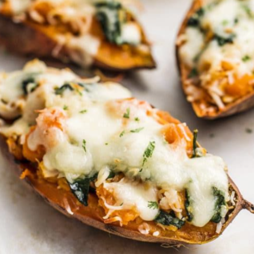 Cheese & Leek Baked Sweet Potato