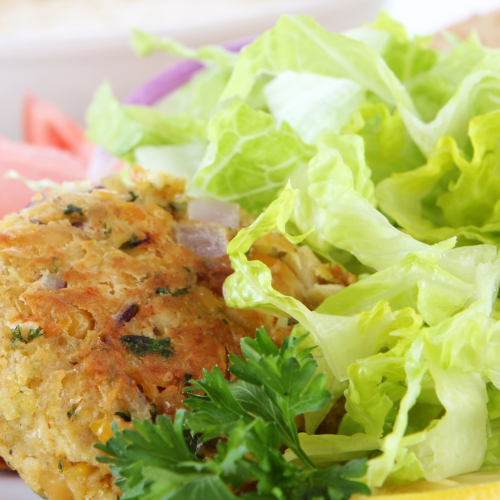 Veggie Burgers with Crumbled Feta Salad