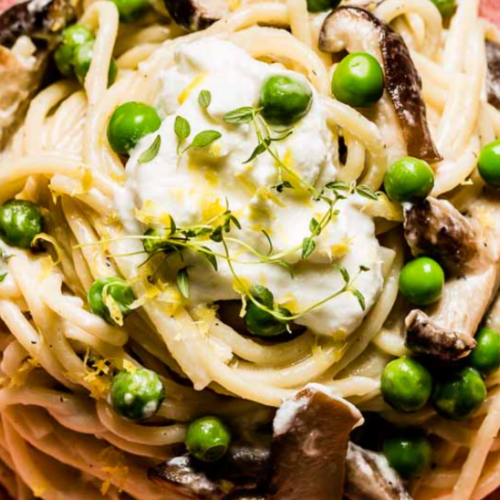 Quick Creamy Mushroom & Pea Tagliatelle