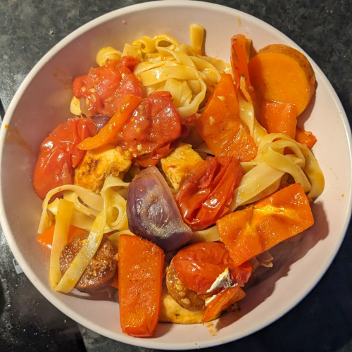 Roasted Vegetable & Chorizo Pasta