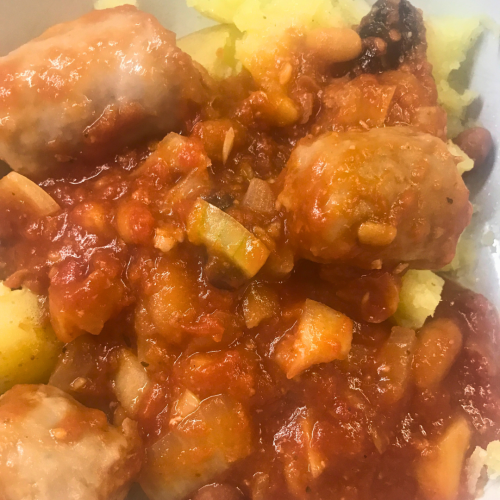 Sausage & Bean Casserole with Crushed Spuds