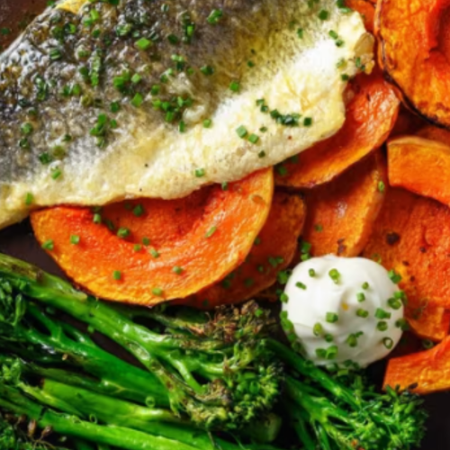 Roast Pollock, Squash and Tenderstem Broccoli